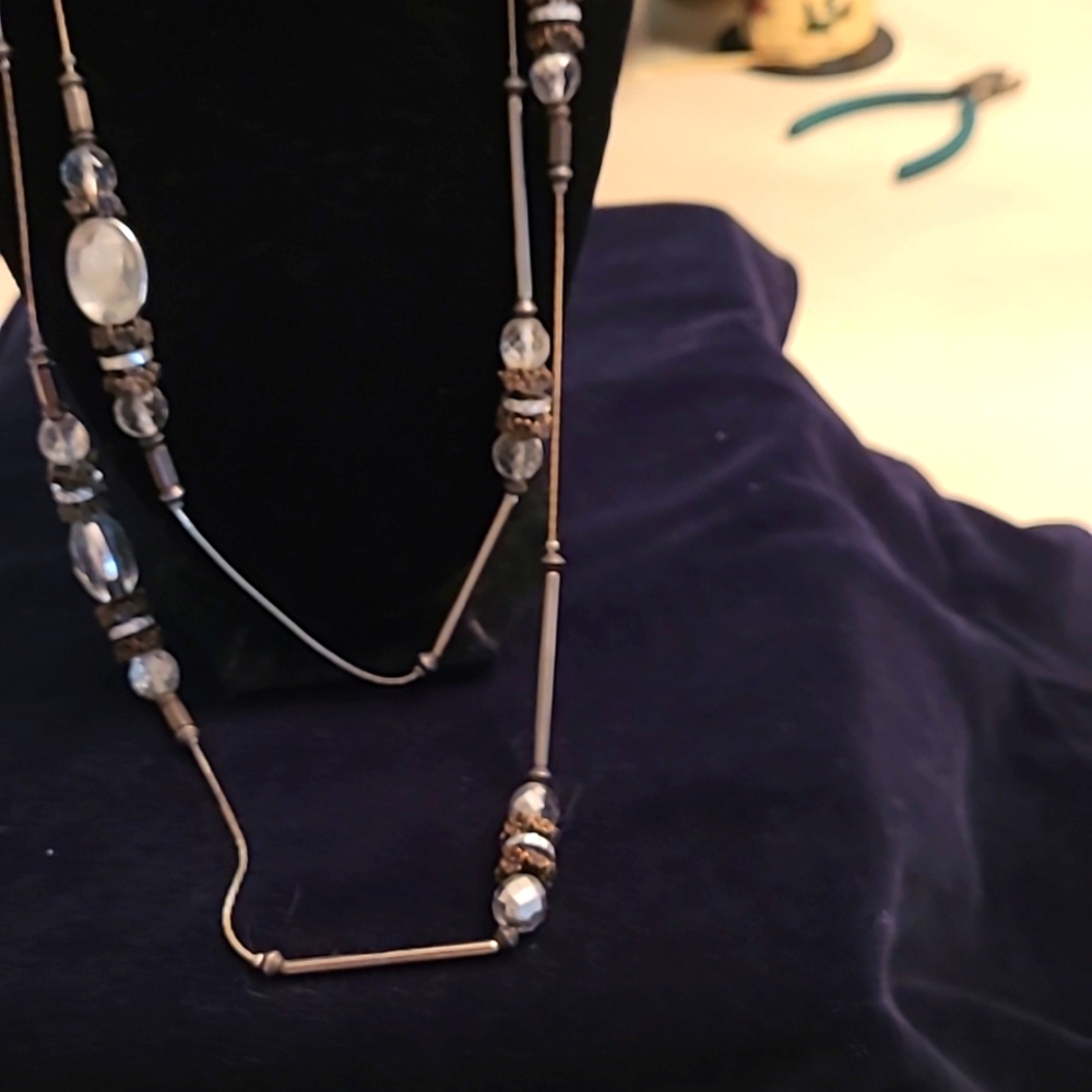 Long Silver Beaded Necklace